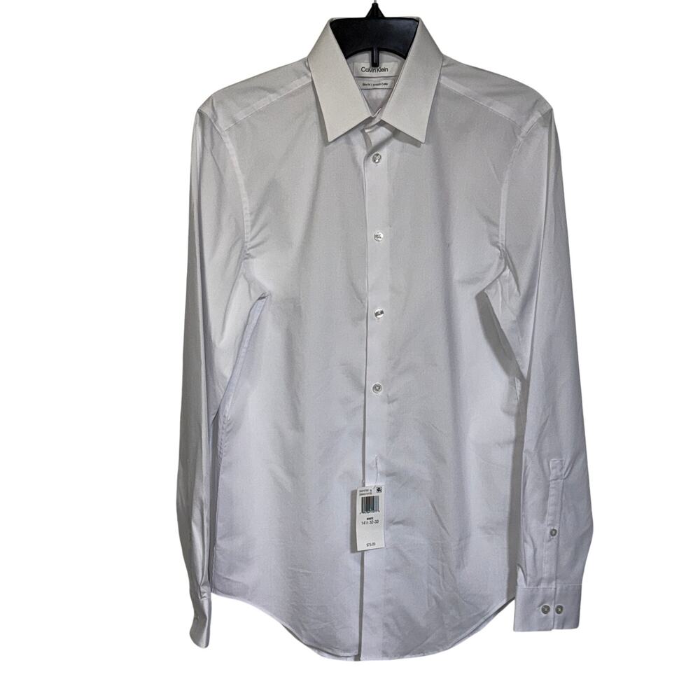 Calvin Klein Men's Slim-Fit Stretch Dress Shirt, White 14.5 32-33 $75